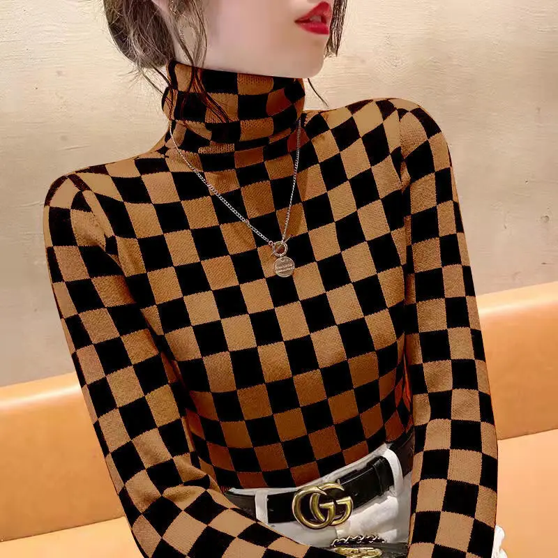 Top Trends: Fashion Turtleneck Knitted All-match Lattice Sweater Women's Clothing 2022 Autumn Loose New Casual Pullovers Warm Tops Shoppable Styles