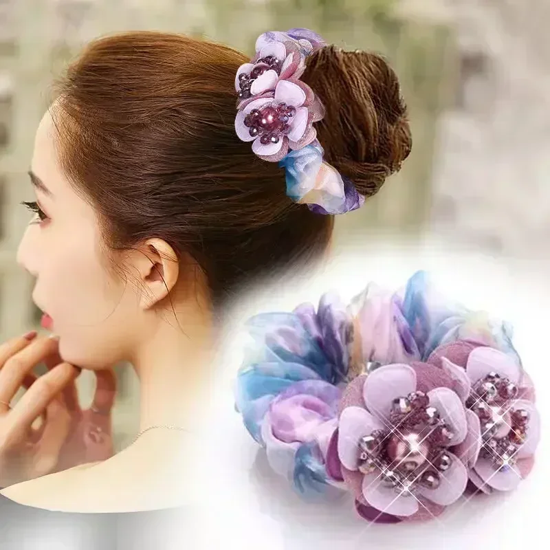 Top Trends: Bow Hair Fantaisie Tie Elastic Hair Bands Yarn Silk Flower Headdress Elastique Cheveux Fille For Hair Accessories Woman Shoppable Styles - Image 2