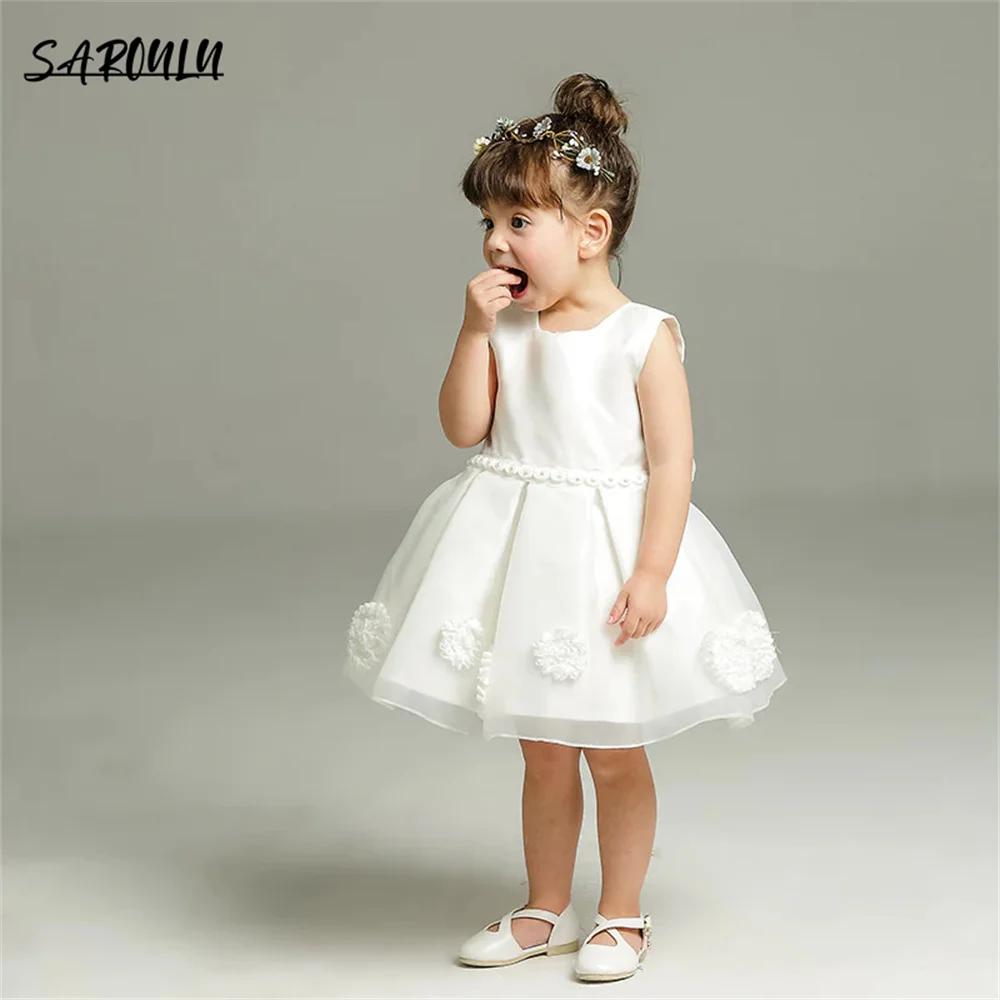 Top Trends: Beach Square Neck Above Knee Girl Dress Elegant 3D Flower Sleeveless Dress For Kids Romantic Vestidos De Novia Shoppable Styles