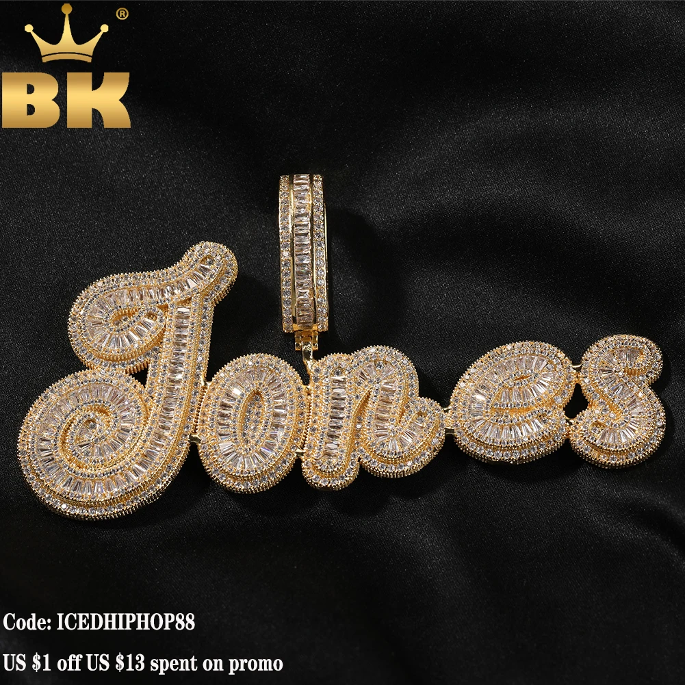 Top Trends: THE BLING KING Custom Baguettecz Cursive Letter Name Pendant Necklace Iced Out Cubic Zirconia Chain Necklace Hiphop Jewelry Shoppable Styles