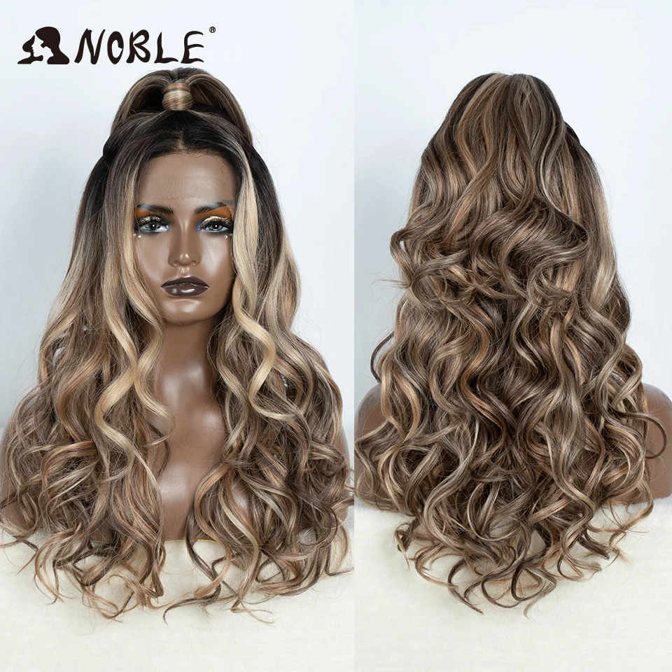 Top Trends: Noble 13x2 Lace Front Wig Synthetic 24 Inch Highlight Wig Long Body Wavy Blonde Wigs For Women Lace Wig Synthetic Cosplay Wigs Shoppable Styles