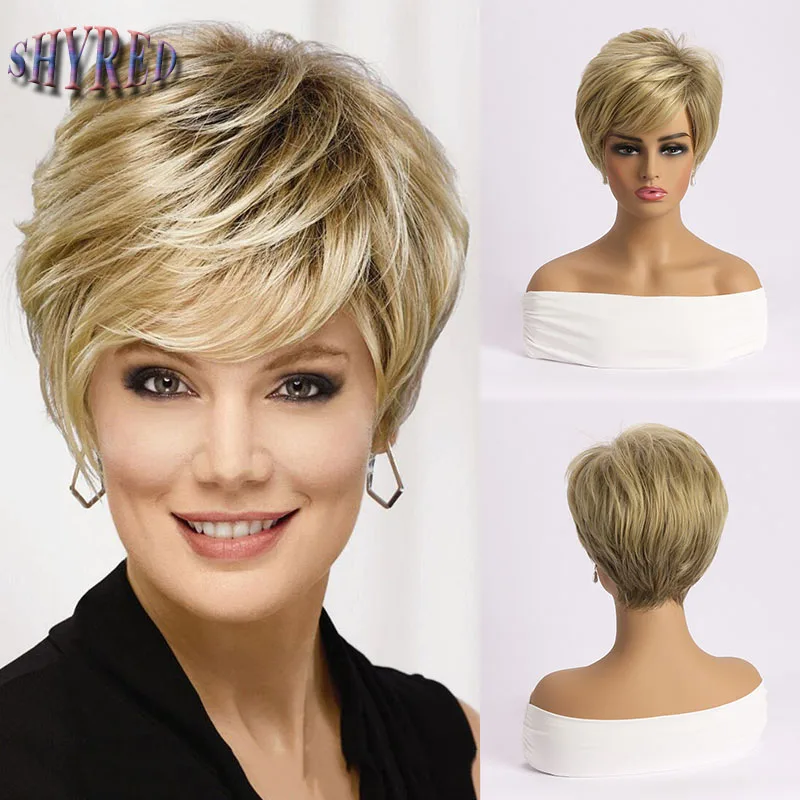 Top Trends: Short Pixie Cut Wig Blonde Synthetic Wigs With Side Bang Ombre Wig For Women Natural Curly Hair Shoppable Styles