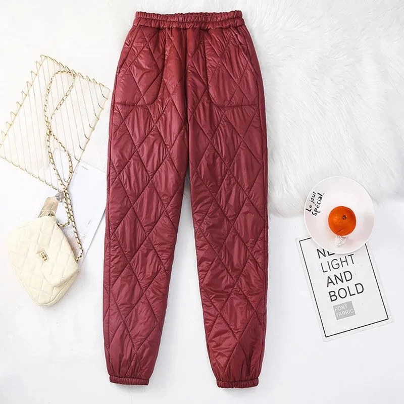 Top Trends: Winter Ankle Length Harem Pants Cotton Down Warm Pantalones Snow Wear Thick Trouser Solid Color Red Woman Windproof Joggers Hose Shoppable Styles