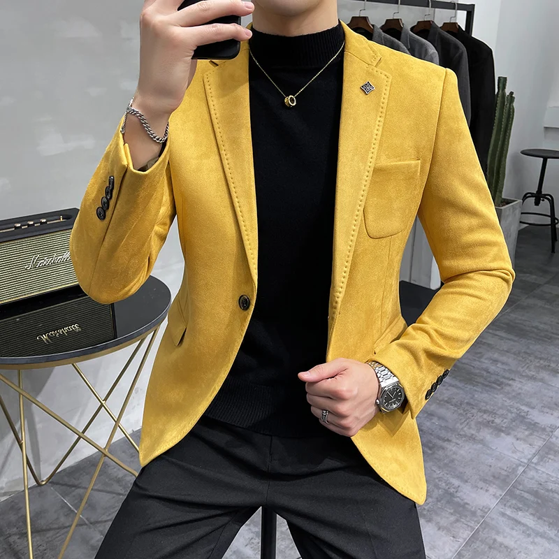 Top Trends: 2023 High Quality Blazer Men's British Trend Premium Simple Business Elegant Fashion Casual Gentleman Slim Suit Deer Velv Jacket Shoppable Styles