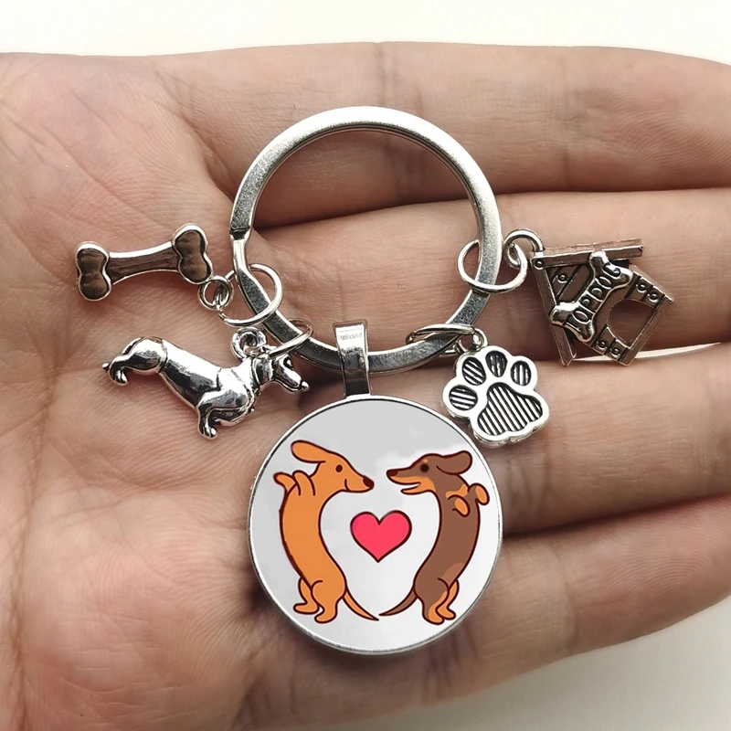 Top Trends: I Love Dachshunds Keychain Cute Animal Cartoon Dog Keychain Dog Glass Convex Keyring Gift For Woman Man Jewelry Shoppable Styles