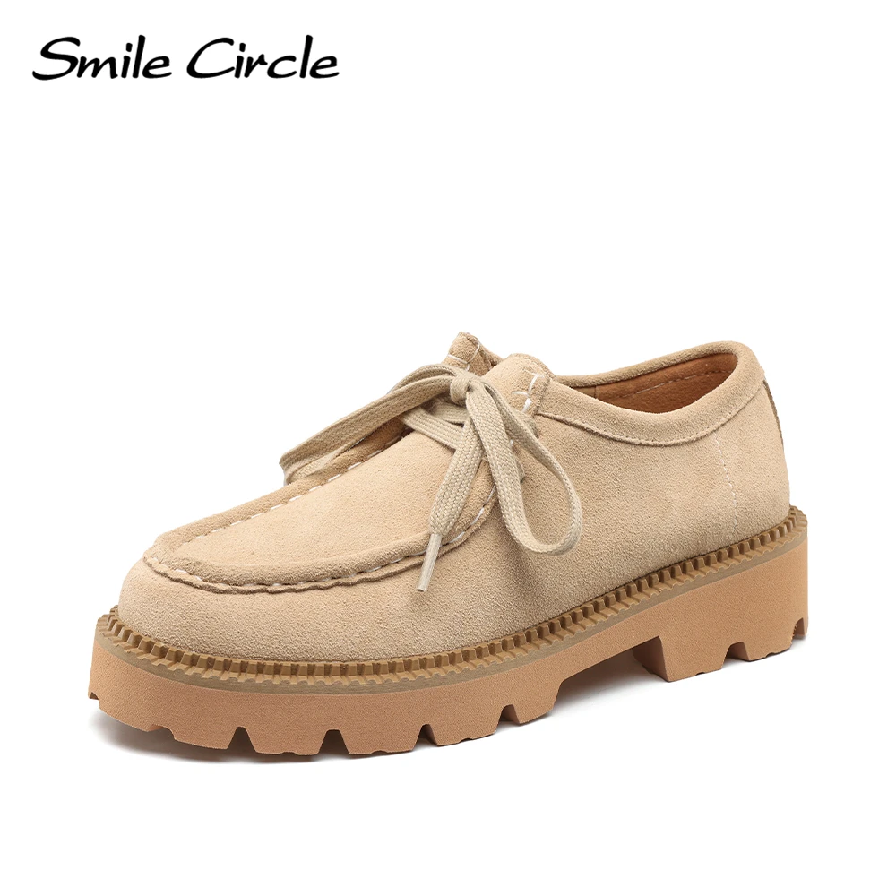 Top Trends: Smile Circle Suede Derby Shoes Women Lace-up Round Toe Flat Platform Shoes Fashion Casual Shoes Women&#039;s Loafers Shoppable Styles