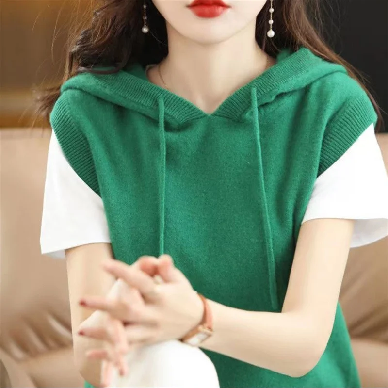 Top Trends: New Autumn Winter Women's Casual Sleeveless Streetwear Soft Hooded Knitted Sweater Vest Loose Solid Pullover All-match Waistcoat Shoppable Styles