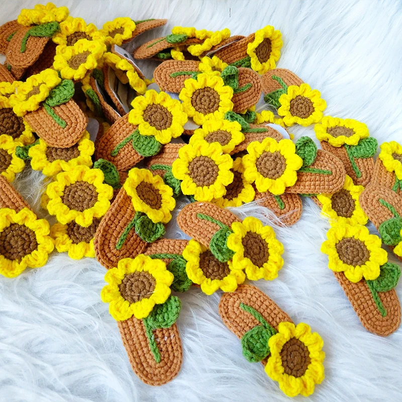 Top Trends: Handmade Crochet Hair Clip Cute Sunflower Cartoon Flower Hairpin Girl Wool Knitting Headwear Barrettes Children Hair Accessories Shoppable Styles