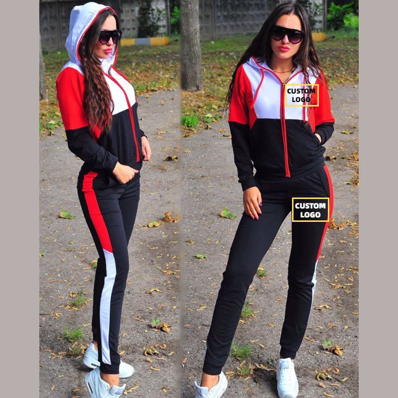 Top Trends: Custom LOGO Women Tracksuit Colorblock Zipper Sweatshirt And Pants 2 Pieces Set Fashion Casual Spring Autumn Female Outfits S-XL Shoppable Styles