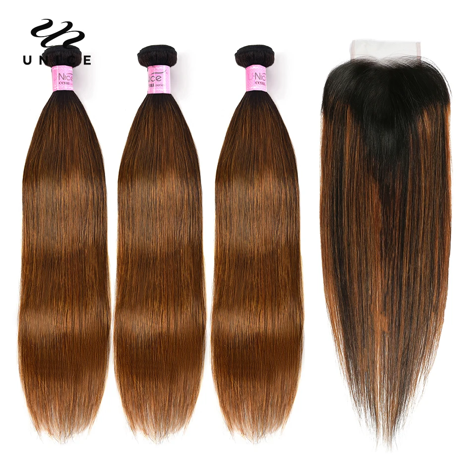 Top Trends: UNICE Brazilian Straight Bundles With Closure Honey Blonde Highlight Closure And Blundles 4PCS Human Hair Bundles With Closure Shoppable Styles