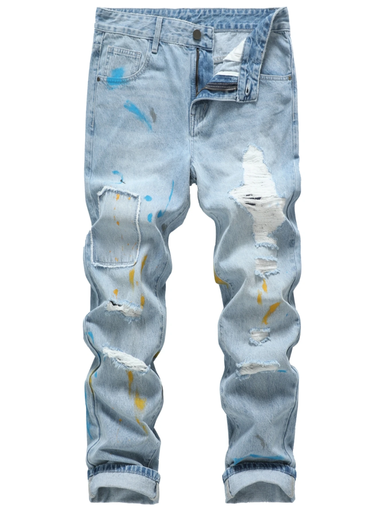 Top Trends: Men's Slim-Fit Non-Stretch Cotton Causal Fashion Slashed And Ripped Denim Pants Jeans With Stylish Print Shoppable Styles