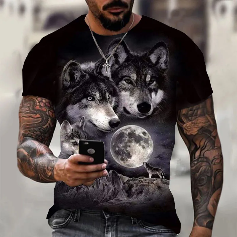 Top Trends: Men&#039;S T-Shirt Wolf Printing Short Sleeve Daily Street Tees Summer Leisure Fashion Trend Male Tops Loose Comfortable Men Clothing Shoppable Styles