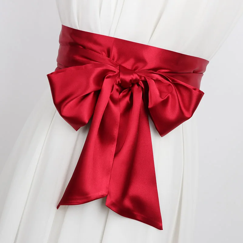 Top Trends: 250cm Japanese Satin Faux Silk Wide Waistband Pure Color Lace Up Bow Long Ribbon Womens Dress Belt Clothing Decor Accessories Shoppable Styles