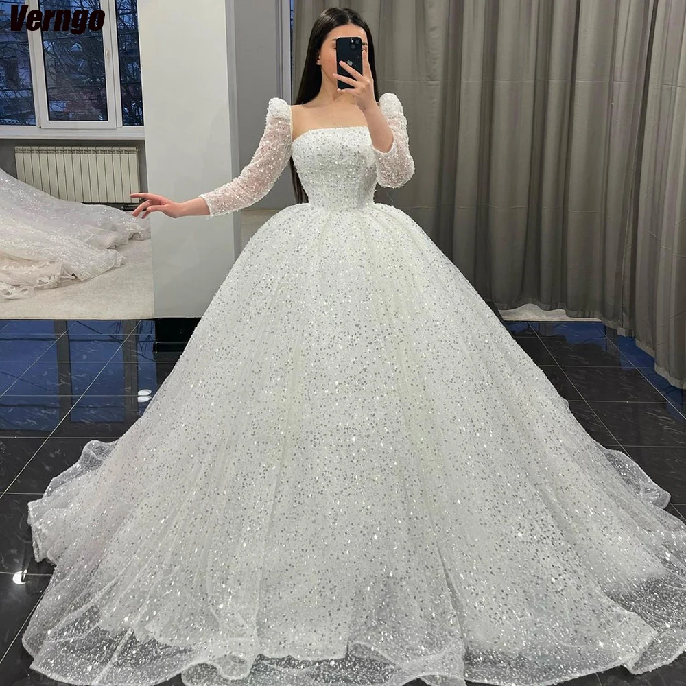 Top Trends: Verngo A-line Long Sleeves Wedding Dresses Strapless Sequin Bridal Gown Floor Length Bride Dress For Women Vestidos De Novia Shoppable Styles