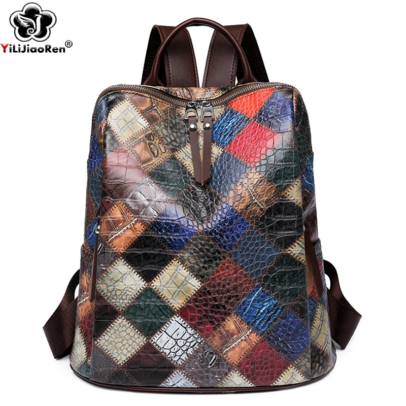 Top Trends: Fashion Plaid Backpack Women Soft Leather Daypack Female Large Rucksack Travel Bag Ladies Bagpack Big School Backpack For Girls Shoppable Styles