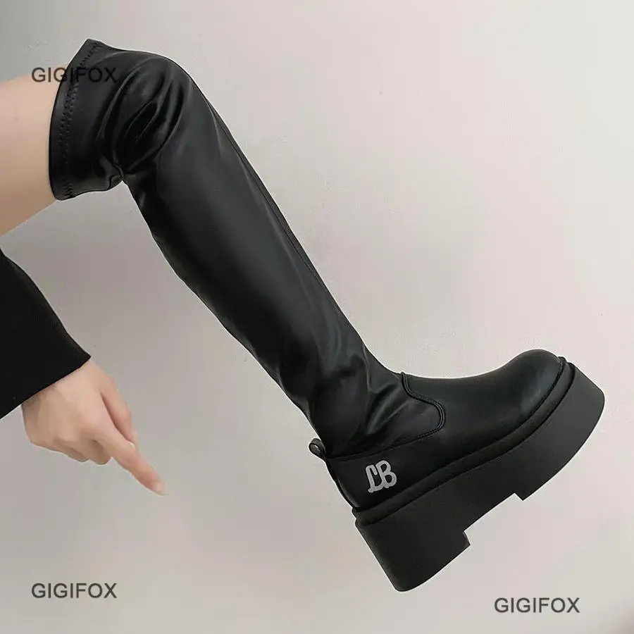 Top Trends: GIGIFOX Gothic Platform High Boots Shoes For Women Halloween Combat Motorcycle Boots Black Punk Chunky Long Design Boots Shoppable Styles