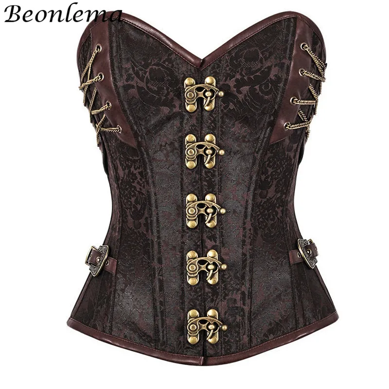 Top Trends: Women's Corset Steampunk Body Shapewear Woman Brown Gothic Clothes Bodice Bustier Vintage Burlesque Goth Waist Lace-up Corsets Shoppable Styles