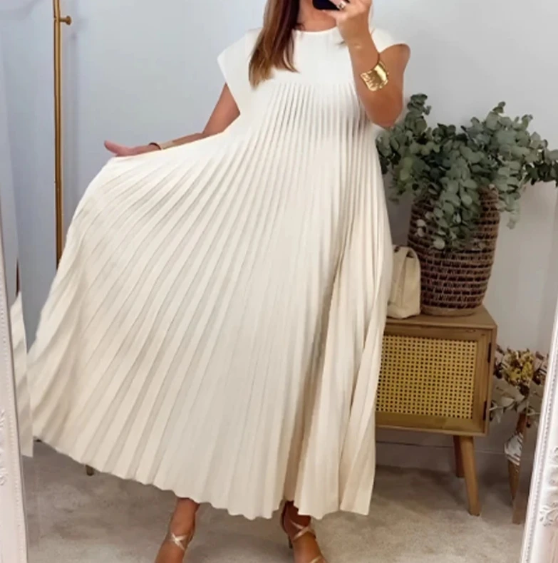 Top Trends: Women's Round Neck Sleeveless Pleated Design Loose Dress Temperament Commuting Female Fashion Wrinkles Casual Pullover Dresses Shoppable Styles - Image 3