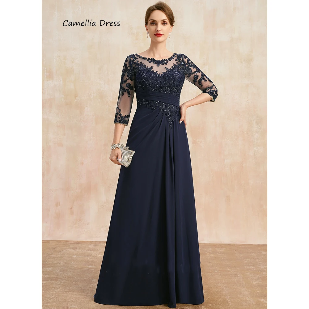 Top Trends: New A-line Scoop Wedding Party Dress Lace Chiffon Elegant Women's Dresses Sequin Mother Of The Bride Dress فستان حفلات الزفاف Shoppable Styles