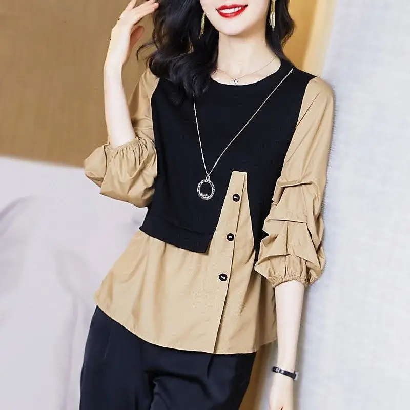 Top Trends: Fashion Button Spliced Irregular Fake Two Pieces Blouse Women's Clothing 2022 Autumn New Oversized Casual Pullovers Korean Shirt Shoppable Styles