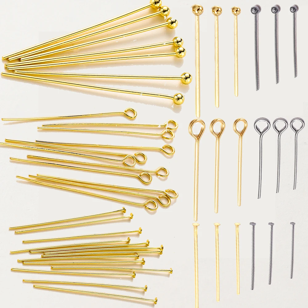 Top Trends: 100pcs / lot 14K 18K Gold Plated 16-50mm Ball Head Pins DIY Jewelry Making Findings Brass Metal Flat Head Eye Head Pins Supplies Shoppable Styles