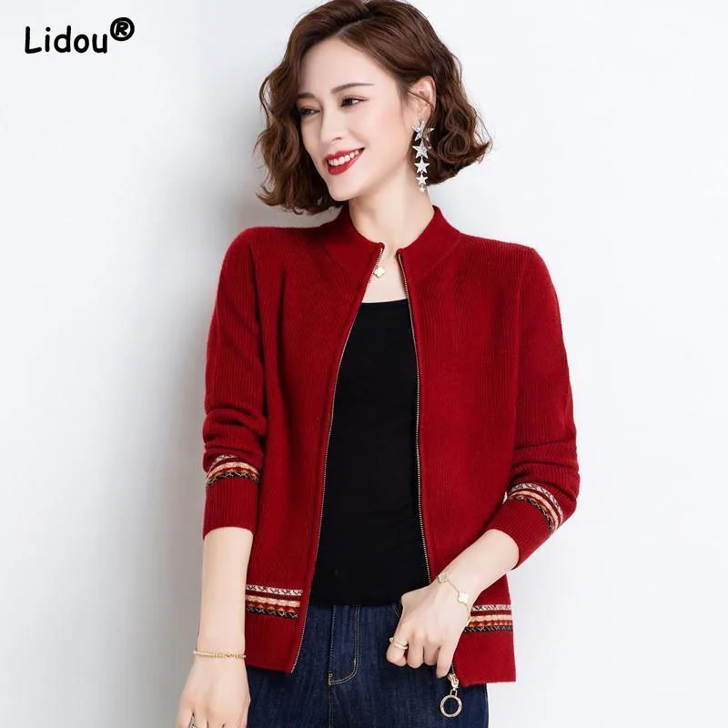 Top Trends: Chinese Style Printing Zipper Premium Cardigan Half High Collar Thick Women's Clothing Slim Embroidery Hot Selling Wild Knitting Shoppable Styles - Image 2