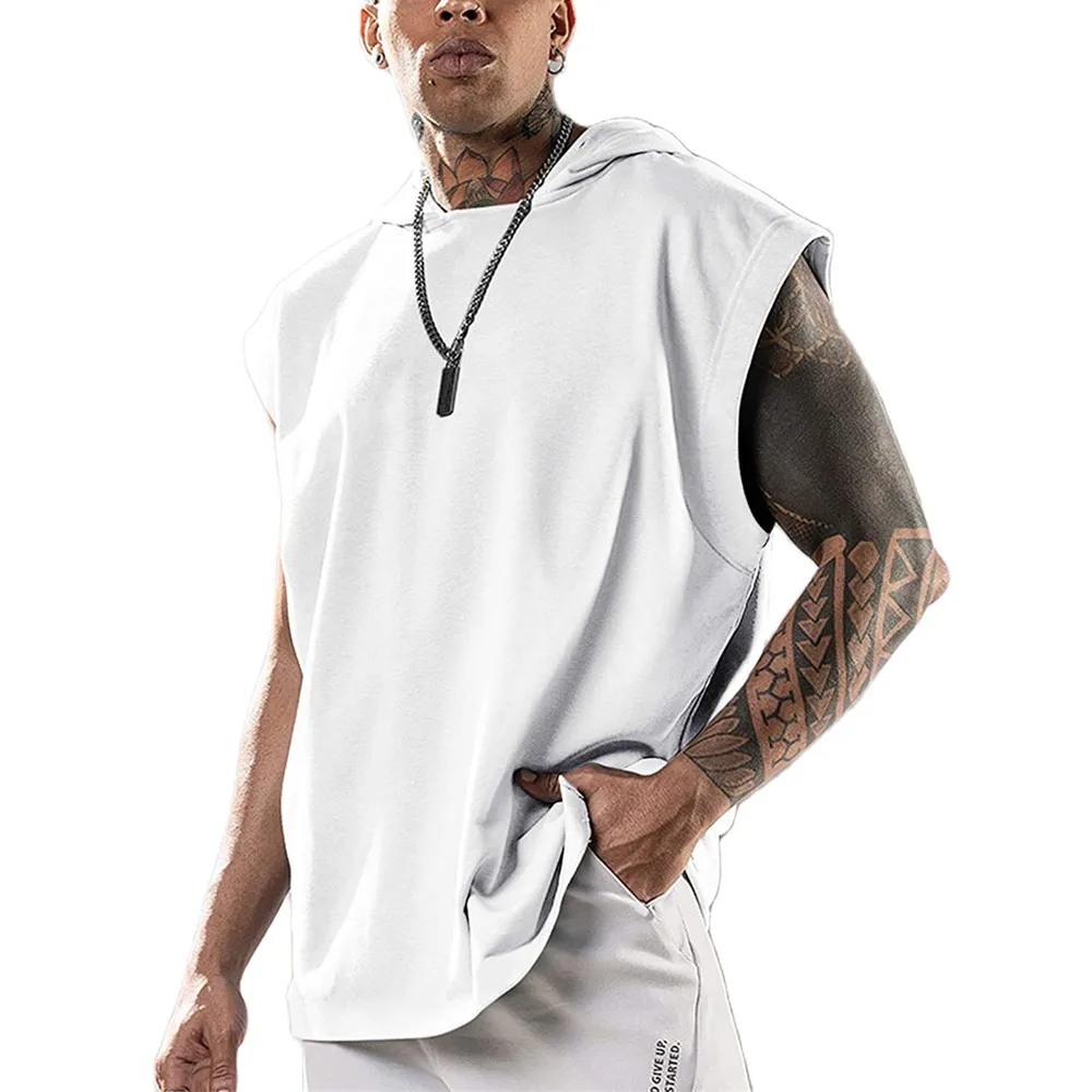 Top Trends: New Men's Fitness Pullover Sports Casual Tank Top Sleeveless Hooded Vest Loose Top Shoppable Styles - Image 2