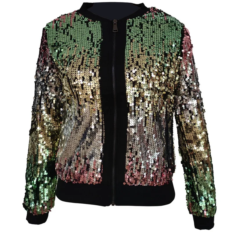 Top Trends: Women Sequin Jacket Casual Loose Coat Elegant Shiny Open Front Zipper Colorful Gradient Jacket Outwear Tops Spring New Shoppable Styles - Image 4