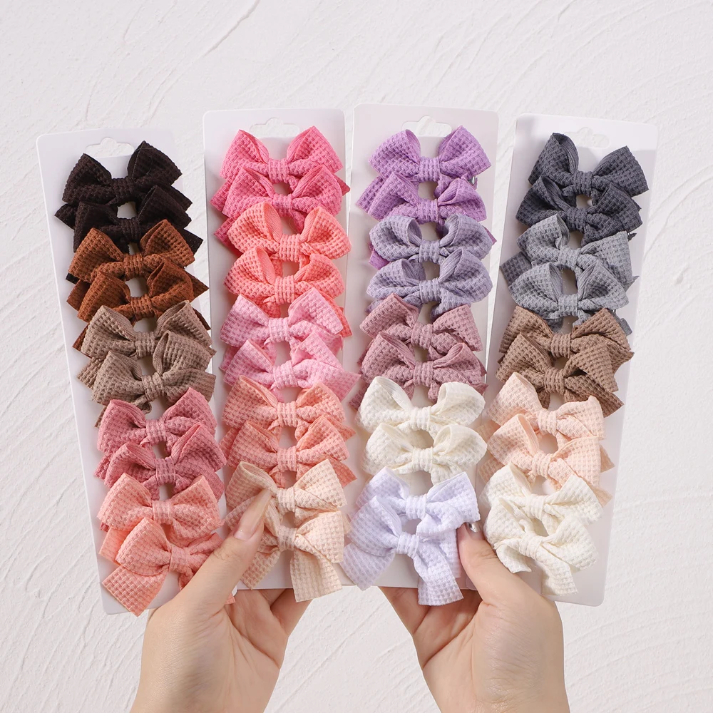 Top Trends: 10Pcs / set Soft Cotton Bow Hairpin Girl Sweet Plaid Design Hairclip Solid Color Lovely Hairgripe Barrettes Kids Hair Accessories Shoppable Styles