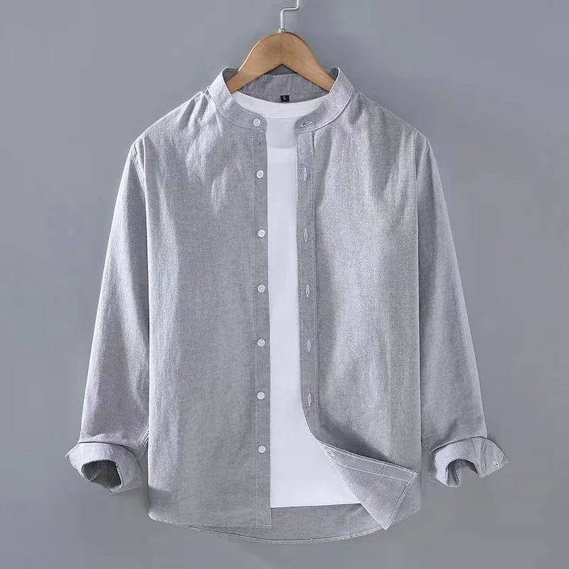 Top Trends: New Blue Linen Long Sleeve Shirt Stand Collar Long Sleeve Henry Shirt Soft And Comfortable Summer Men's Shirt Solid Color S-3XL Shoppable Styles - Image 2