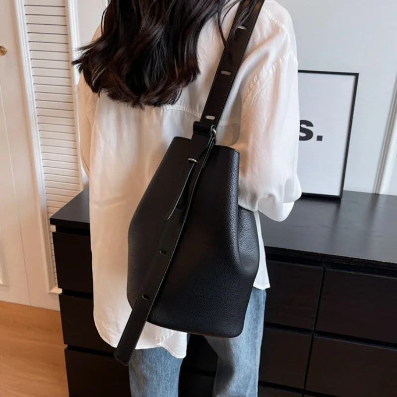 Top Trends: 2024 Retro Bucket Tote Bags Korean Fashion Large Capacity PU Leather Shoulder Bags For Women Female Casual Handbags Underarm Bag Shoppable Styles