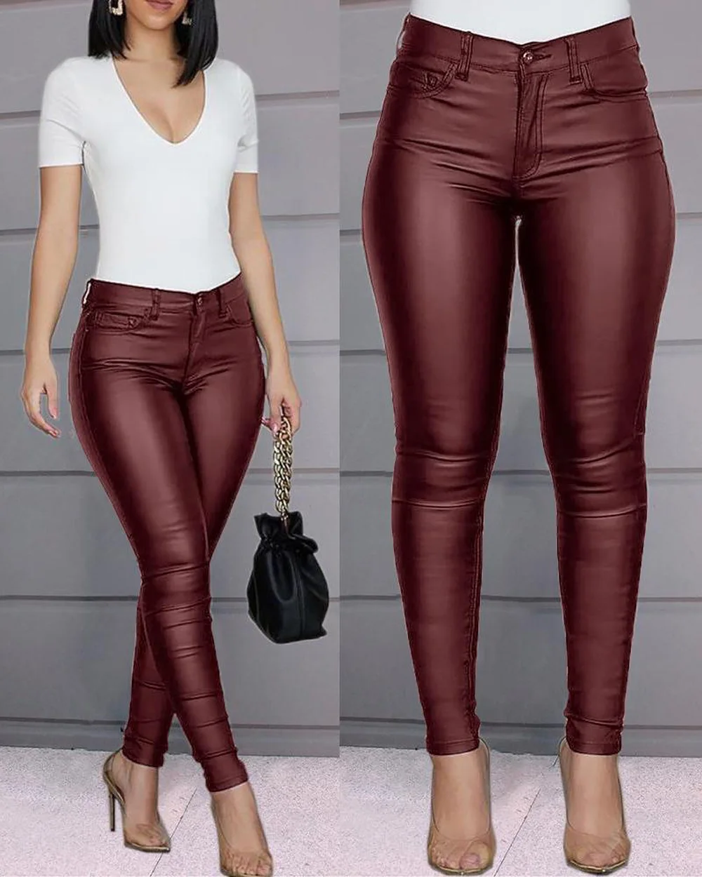 Top Trends: 2024 Fashion New Women's Solid Color PU Leather Pants Casual Sexy Pencil Pants Women's Trousers Shoppable Styles