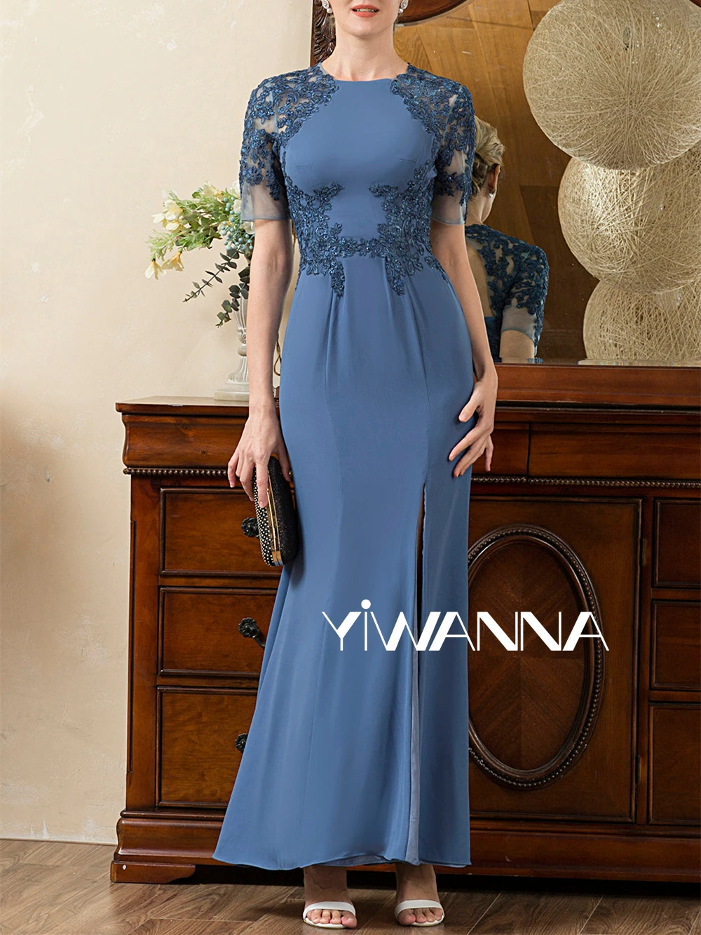 Top Trends: Mermaid Chiffon Wedding Guest Dresses Plus Party Gown For Women Short Sleeve Mother Of The Bride / Groom Dress Lace Scoop Neckline Shoppable Styles