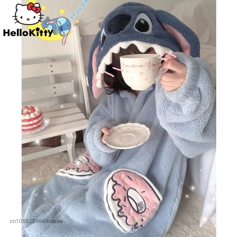 Top Trends: Disney Stitch Cartoon Coral Fleece Winter Pajamas Couple Warm Soft Cute Home Dress Thickened With Velvet Nightgrown For Women Shoppable Styles