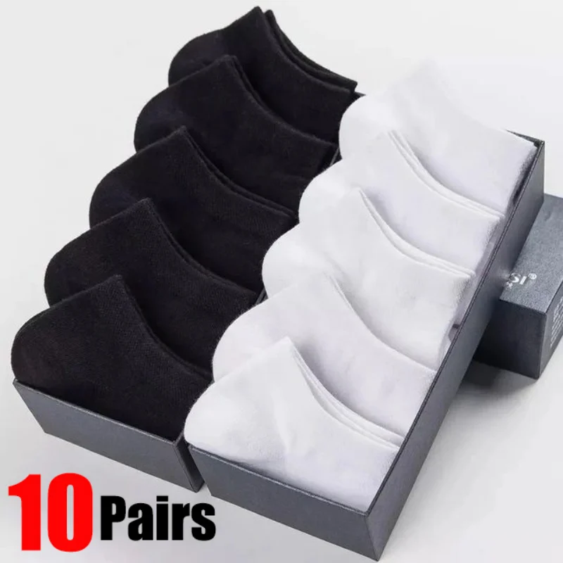 Top Trends: 10pairs Men Socks Solid Color Low Cut Black White Grey Breathable Cotton Sports Socks Male Summer Short Ankle Socks Women Men Shoppable Styles