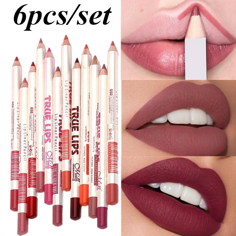 Top Trends: 6Pcs / set Cosmetic Professional Wood Lipliner Waterproof Lady Charming Lip Liner Soft Pencil Contour Makeup Lipstick Tool Shoppable Styles