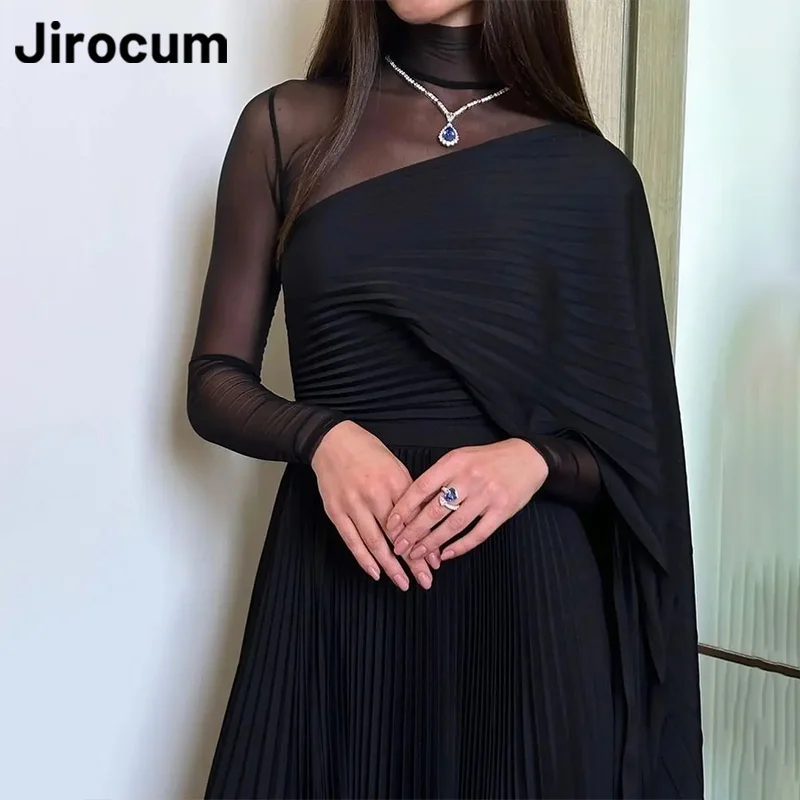 Top Trends: Jirocum High Neck Prom Gown Women&#039;s Tulle Full Sleeve Pleated Party Evening Gowns A Line Chiffon Ankle Length Cocktail Dress Shoppable Styles