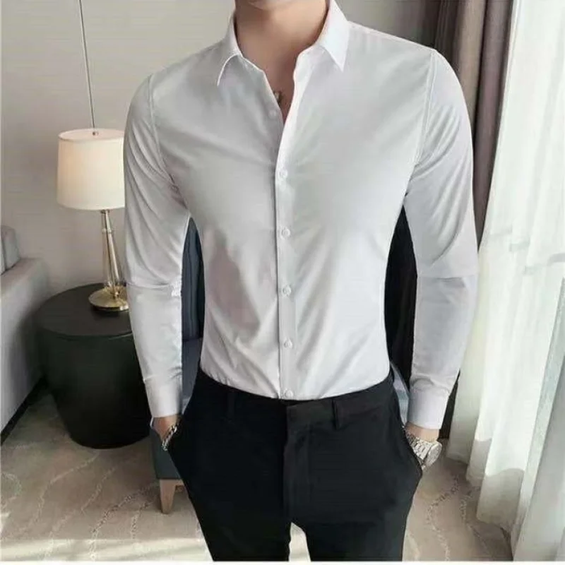 Top Trends: 2023 New Spring And Autumn Fashion Simple Business Casual Polo Solid Long Sleeve Slim Fit Elastic Men's Professional Shirt Shoppable Styles