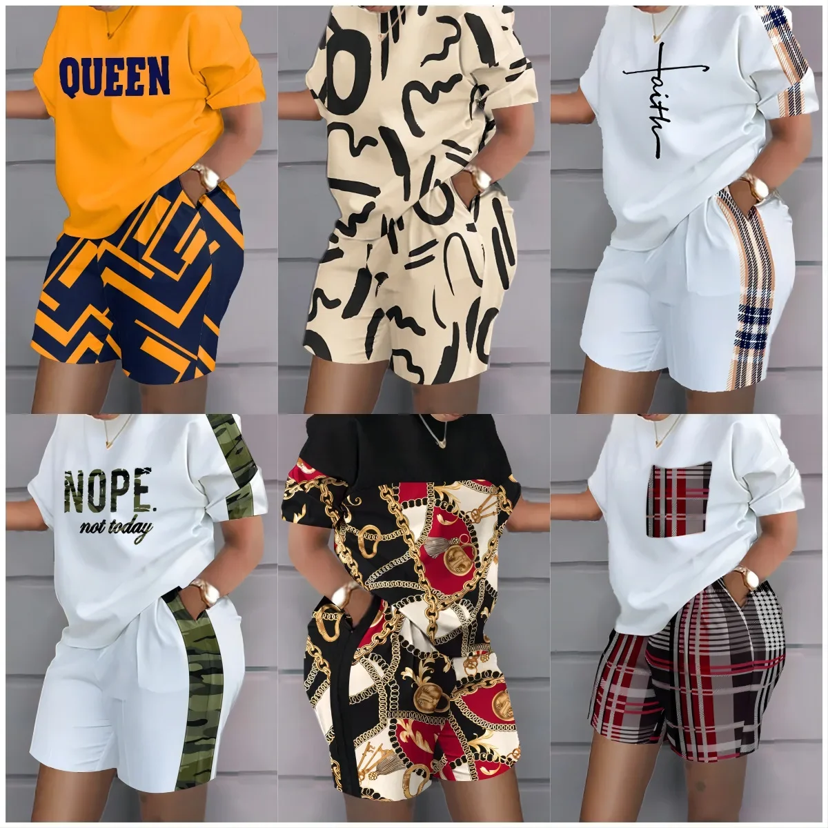 Top Trends: Women Casual Short Sleeve Outfit 2023 Summer Fashion Letter Printed O Neck Pocket Suit Female T Shirt Top Shorts Two Pieces Set Shoppable Styles