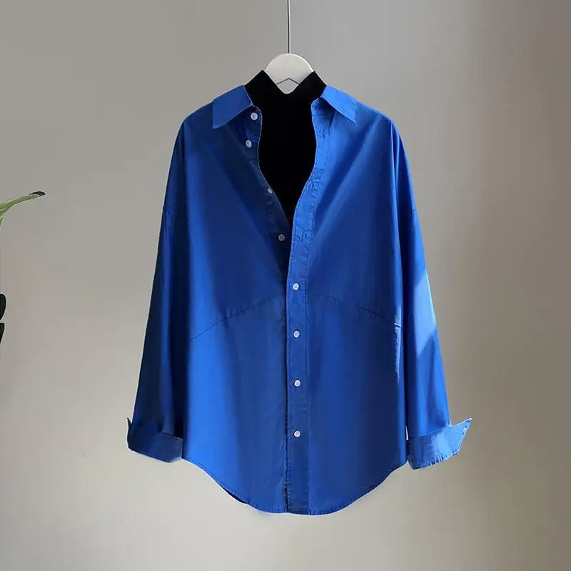 Top Trends: Klein Blue Fashion Shirt Tops Ladies Spring New Long Sleeve Loose Versatile Blouse Simplicity Temperament Women Clothing Shoppable Styles