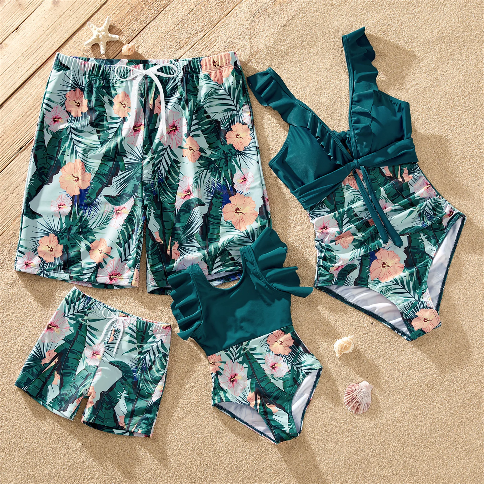 Top Trends: PatPat Family Matching Swimsuit Plant Print Ruffle Trim Spliced One-piece Swimsuit Or Swim Trunks Shoppable Styles