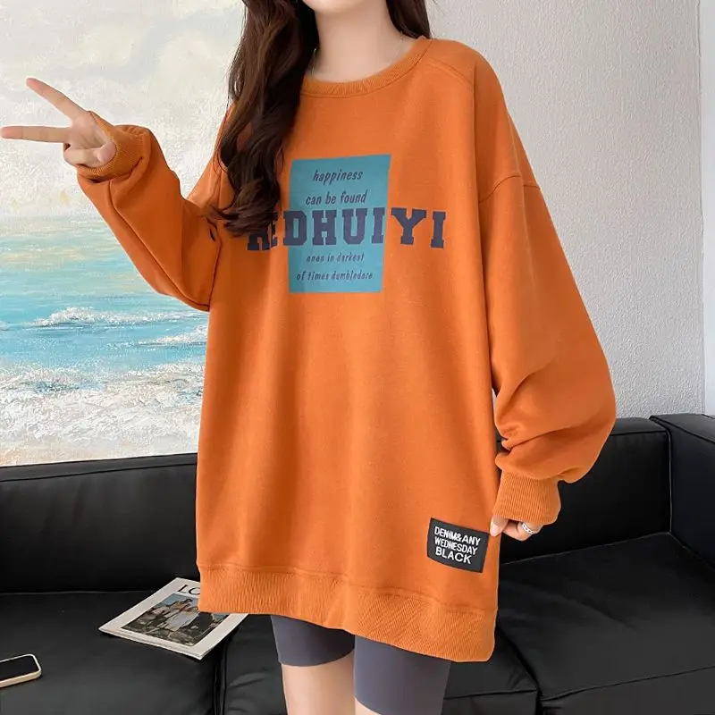 Top Trends: Fashion Printed Letter Slit Casual Sweatshirts Female Clothing 2023 Autumn Winter Loose All-match Pullovers Korean Sweatshirts Shoppable Styles