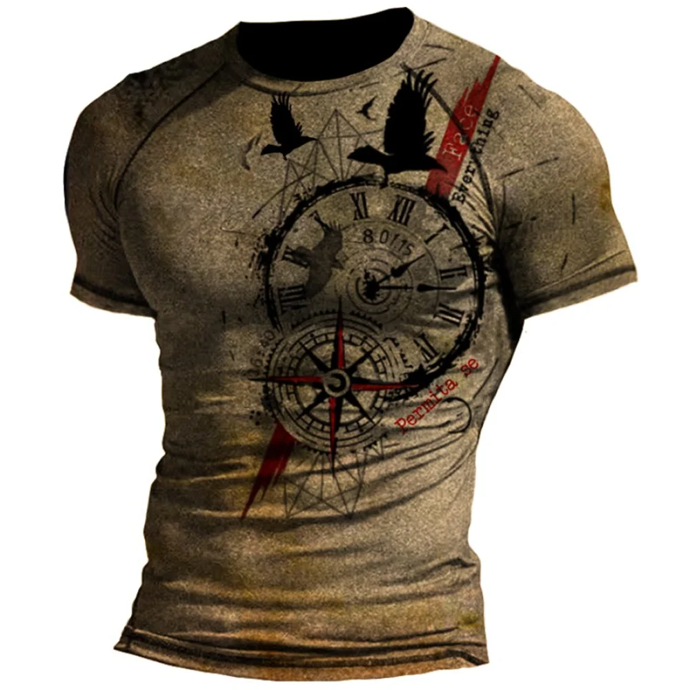 Top Trends: Summer T-shirt Men 3D Compass Print Short Sleeve Tops Navigation Graphic 2023 Vintage T Shirt Oversized Tee Shirt Men Clothing Shoppable Styles