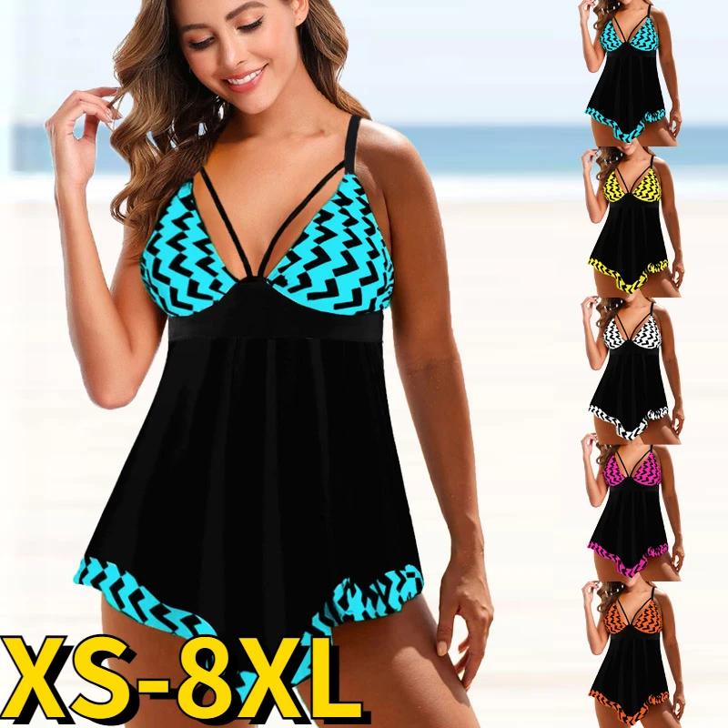 Top Trends: 2022 New Women&#039;s High Waist Fashion Print Swimsuit Loose Sexy Tankini Summer Two Piece Swimsuit High Waist Ladies Beachwear Shoppable Styles