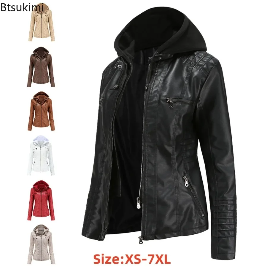 Top Trends: 2024 Women's Hooded Leather Jacket 2 Pieces Set With Detachable Large Leather Jacket For Women Spring Autumn PU Leather Jacket Shoppable Styles