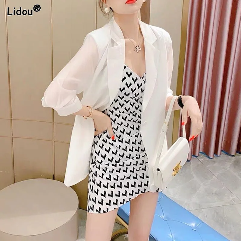 Top Trends: Office Lady Casual Loose Formal Straight Button Notched Elegant Temperament Simplicity Women&#039;s Clothing 2023 Spring Summer Thin Shoppable Styles