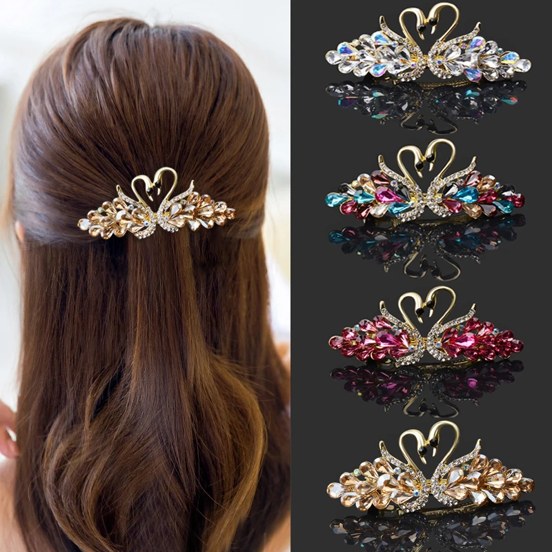 Top Trends: Crystal Swan Hair Barrettes For Women Rhinestone Hairpins Clip Headwear Girls Hair Accessories Jewelry Clips Shoppable Styles