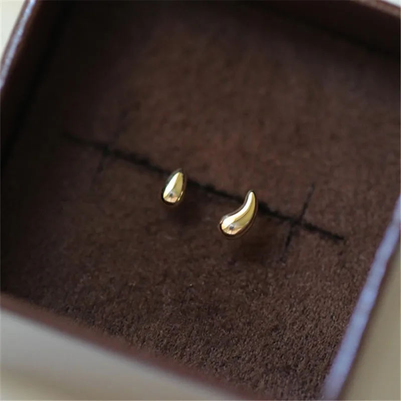 Top Trends: 925 Sterling Silver 14k Gold Plated Stud Earrings Mini Rice Grains Water Drop Asymmetric Earrings For Women All-match Jewelry Shoppable Styles