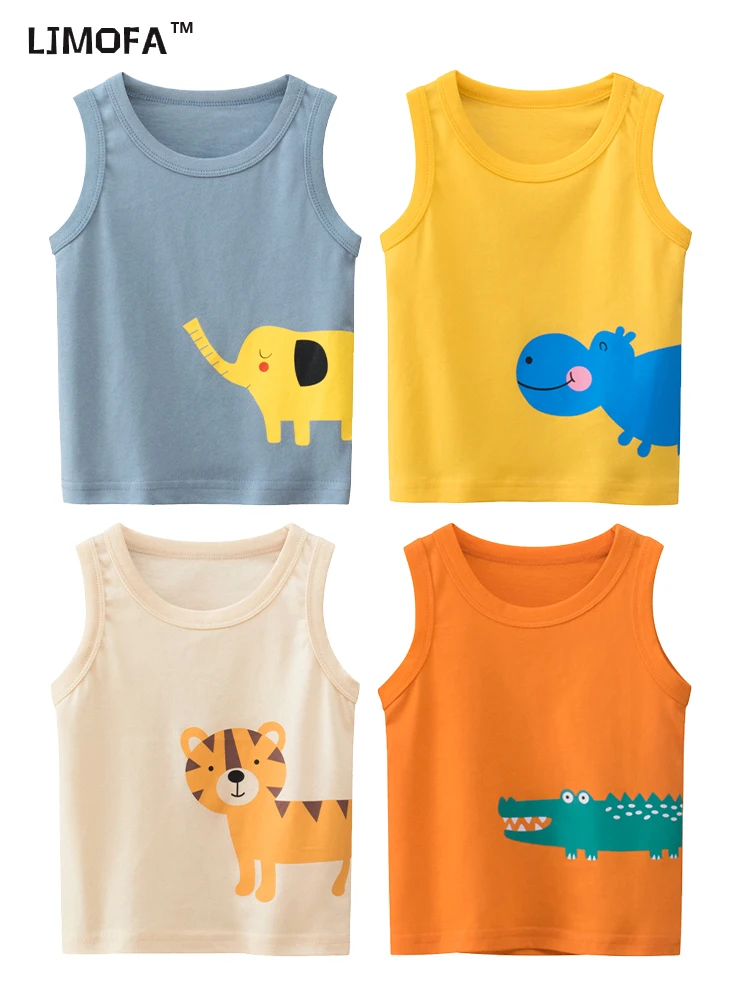 Top Trends: LJMOFA Fashion Kid T-shirts For Boy Candy Color Cotton Vest Tops Cartoon Summer Clothes Baby Child Sleeveless T-Shirt D154 Shoppable Styles