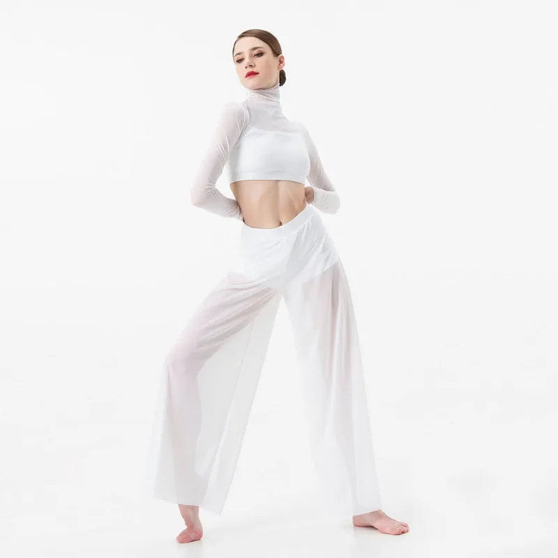 Top Trends: Dance Suit Women Elegant Classical Modern Contemporary Lyrical Dance Practice Mesh Tops Pants Suit Ballet Performance Wear Shoppable Styles